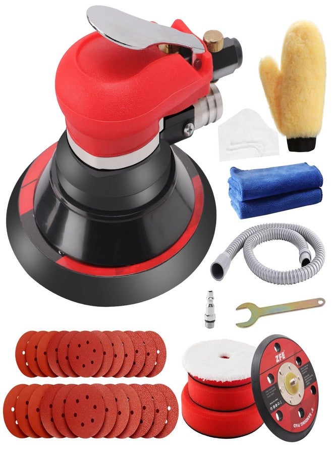 ZFE Random Orbital Sander 5" & 6" Pneumatic Palm Sander with Extra 5" Backing Plate, Sponge Polishing Pads, Sandpapers Low Vibration and Heavy Duty for Wood, Composites, Metal - Image 1